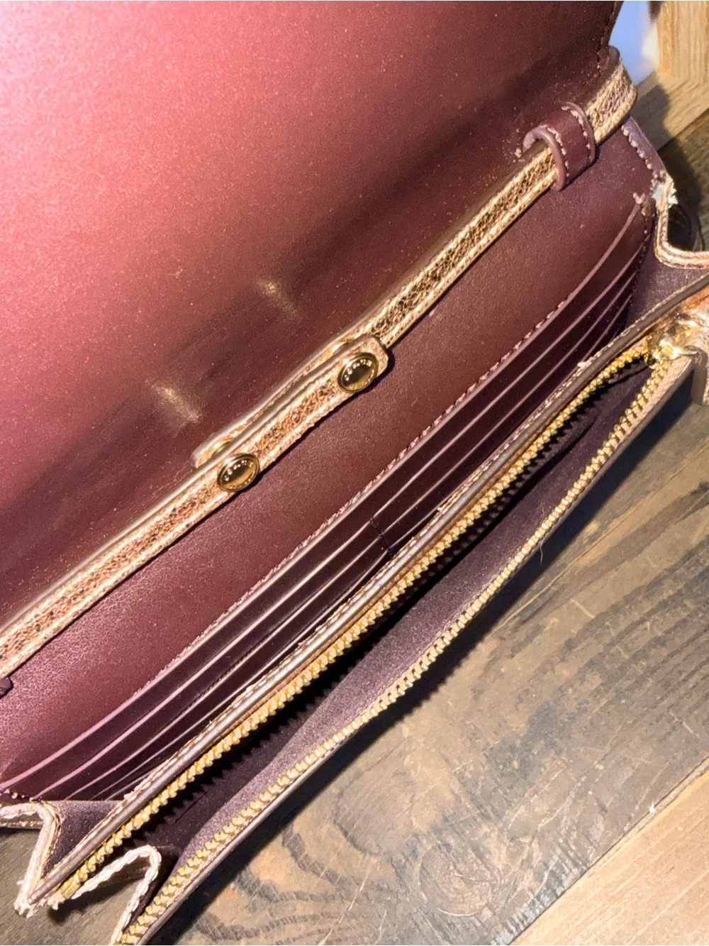 Coach Hayden Foldover Crossbody Clutch Bag Crinkle Metallic Rose Gold Leather